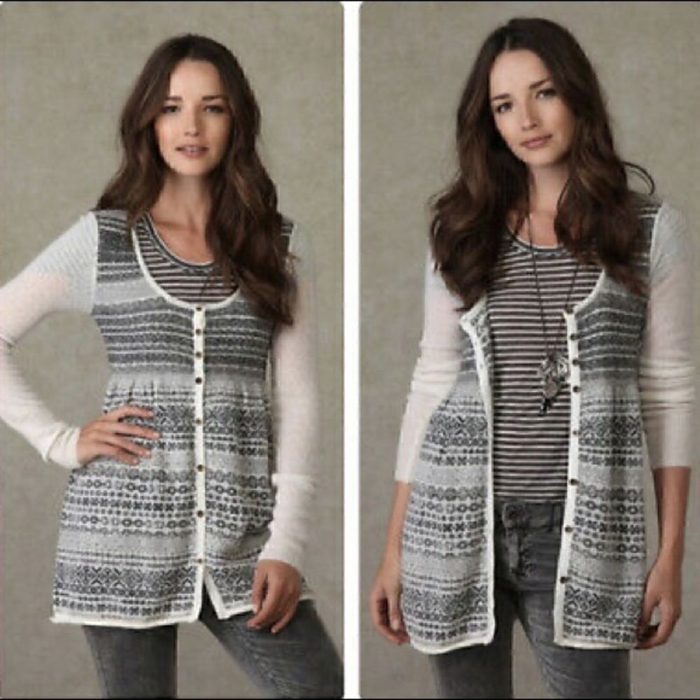 Free People Size XS Blue & Cream Nordic Fair Isle Merino Wool Angora Cardigan